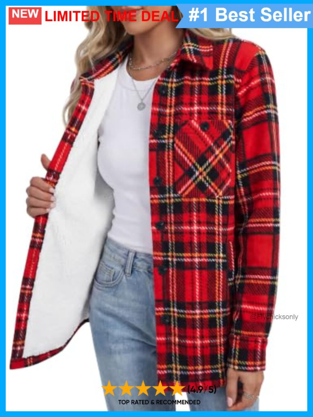 Womens Sherpa Lined Plaid Flannel Shacket Button Down Jacket Pockets
